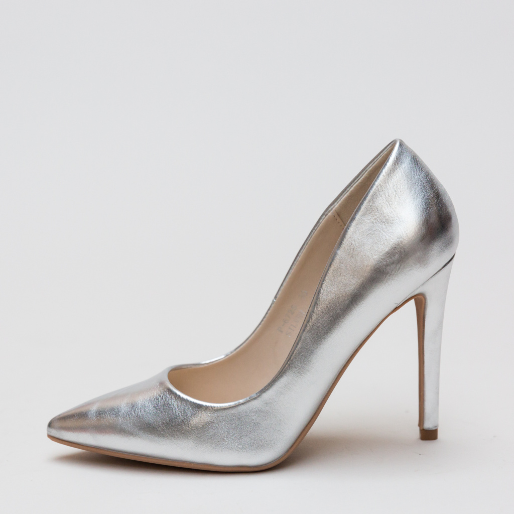 Pantofi Abiha Argintii de seara eleganti cu toc subtire