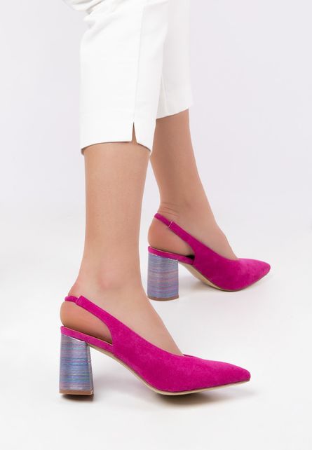 Pantofi Ariesa Roz eleganti cu toc gros de ocazie
