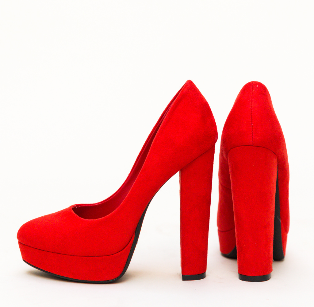 Pantofi Casual Sender Rosii de seara cu toc gros eleganti