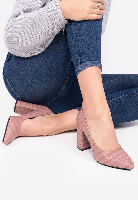Pantofi Ceriana Roz eleganti cu toc gros de ocazie
