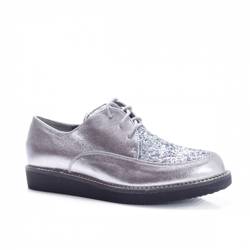 Pantofi Darsilo argintii casual tip Oxford pentru Office sau zi