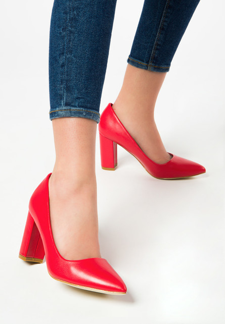 Pantofi Deone V1 Rosii eleganti cu toc gros de ocazie