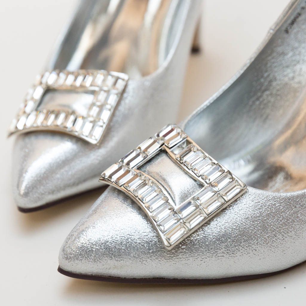 Pantofi Dylon Argintii de ocazie ieftini cu toc subtire