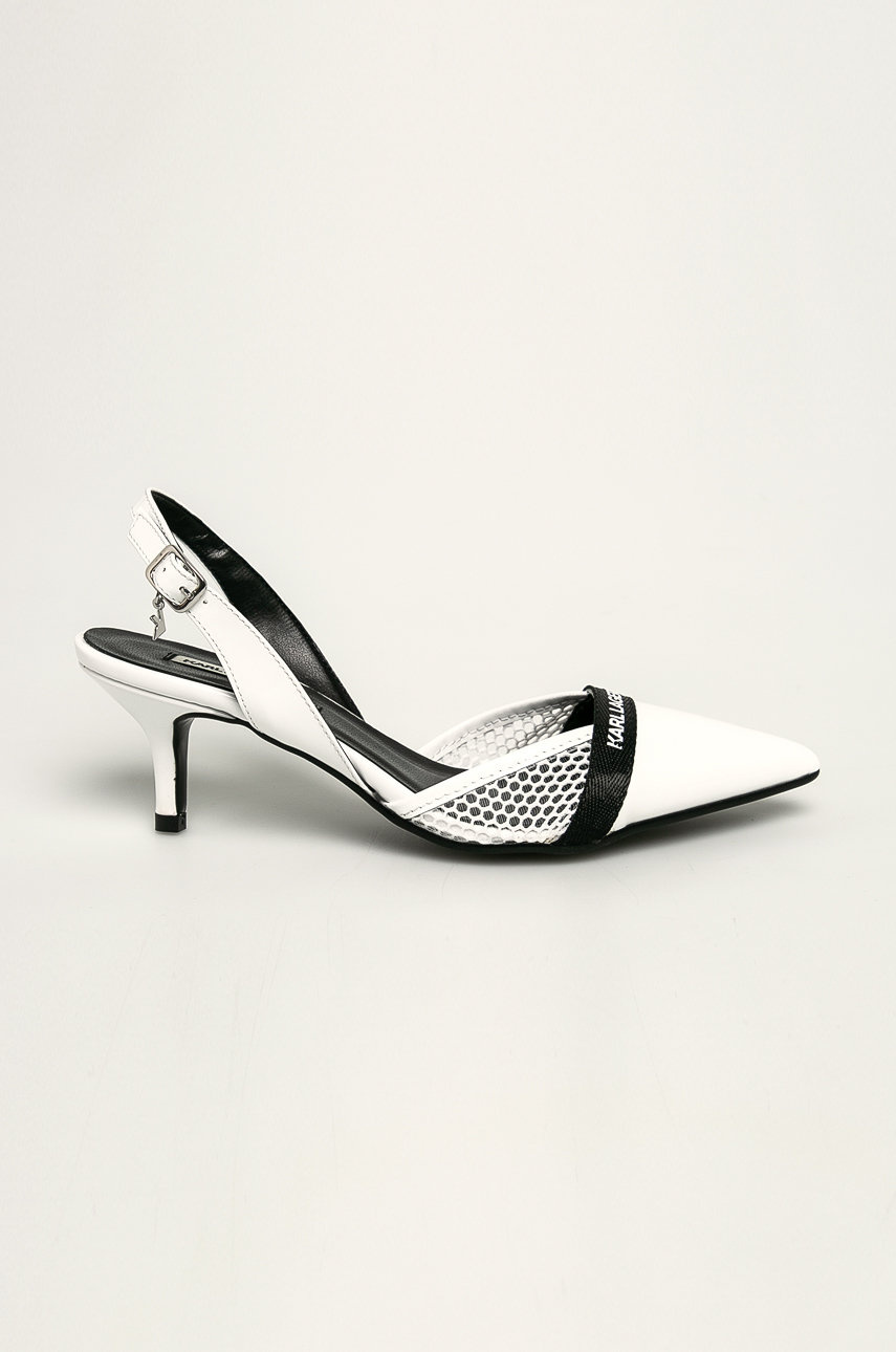 Pantofi albi cu toc subtire Karl Lagerfeld din piele naturala Cod PPYK-OBD2F0_00X