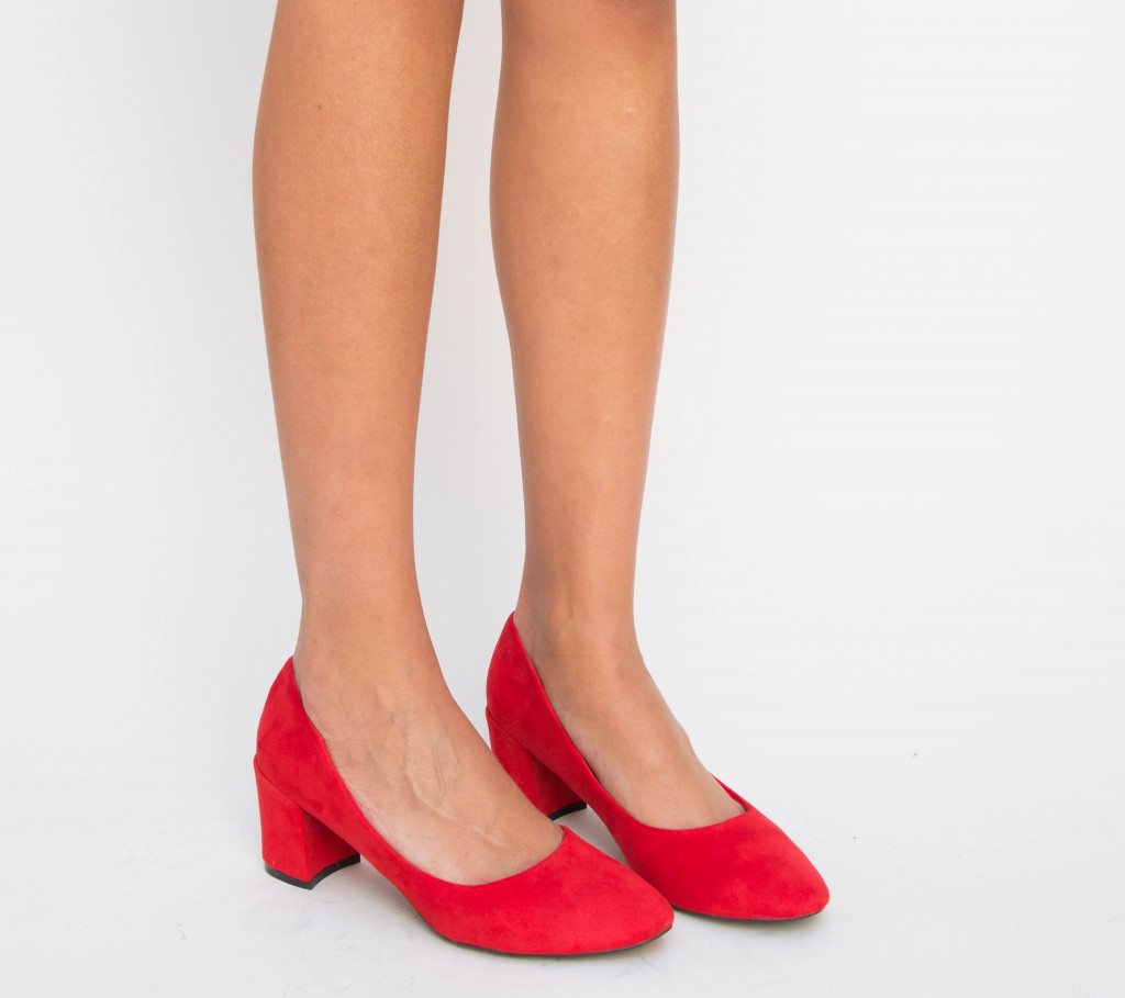 Pantofi Mecalos Rosii de ocazie cu toc gros ieftini