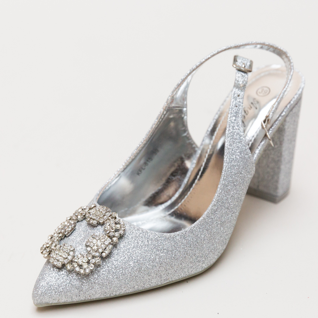 Pantofi Nina Argintii de ocazie cu toc gros ieftini