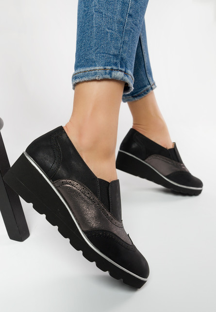 Pantofi Oxford Ilona Negri fara toc Pentru Tinute de zi sau Office