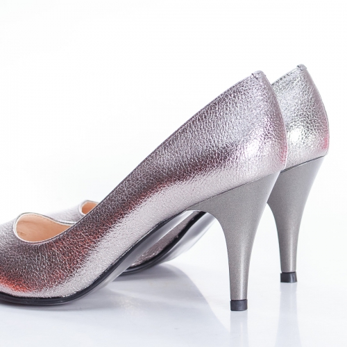 Pantofi Piele Neilina argintii cu toc de ocazie eleganti