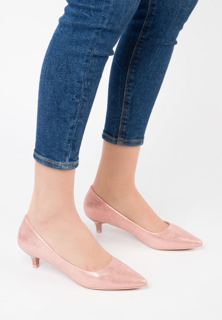 Pantofi Ramira Roz de dama eleganti cu toc mic comod