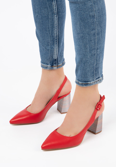 Pantofi Sadia Rosii eleganti cu toc gros de ocazie