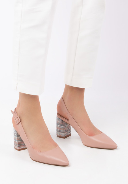 Pantofi Sadia Roz eleganti cu toc gros de ocazie
