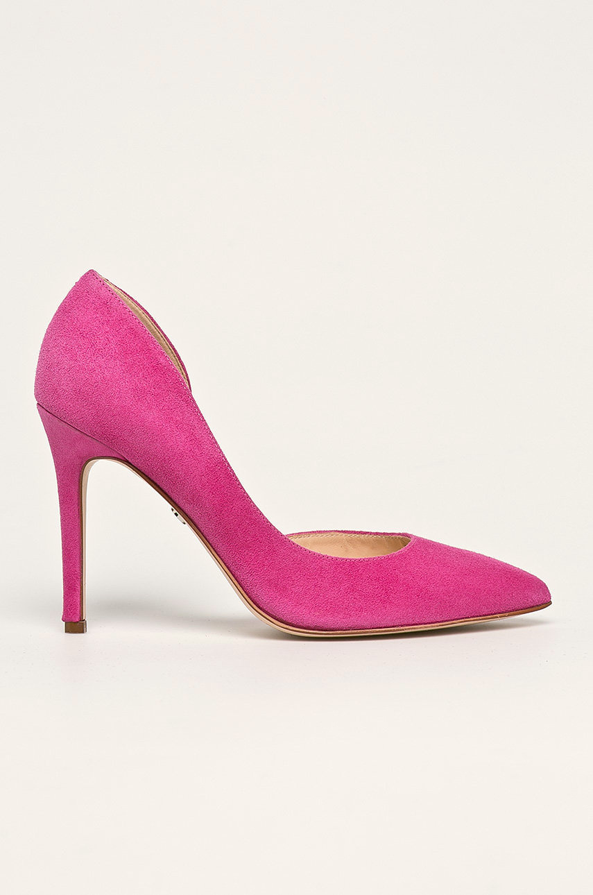 Pantofi roz fucsia cu toc subtire Solo Femme din piele intoarsa Cod PPYK-OBD2RG_42X