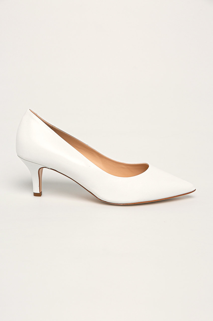 Pantofi albi cu toc subtire Solo Femme din piele naturala Cod PPYK-OBD2RR_00X