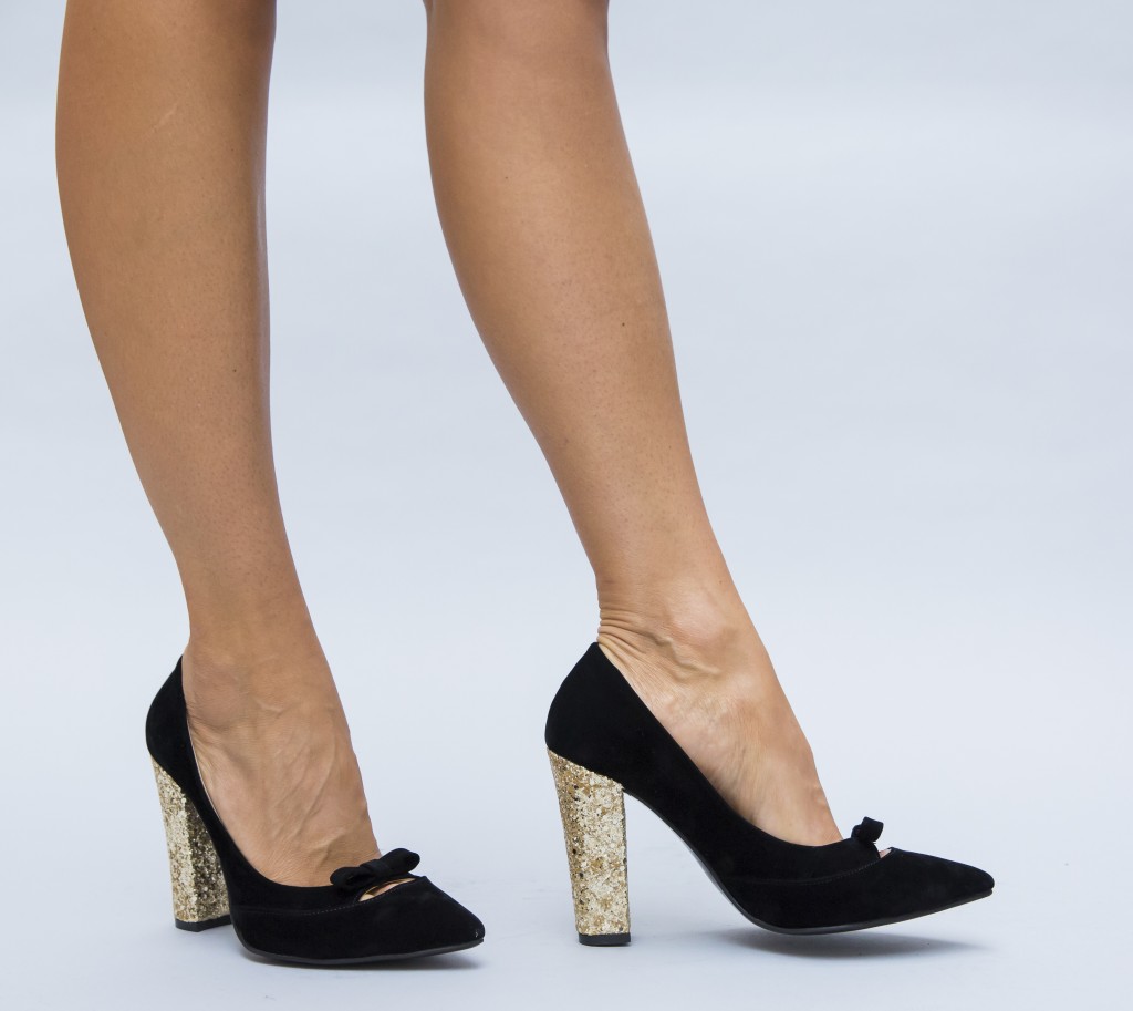 Pantofi Sonia Aurii de ocazie cu toc gros ieftini