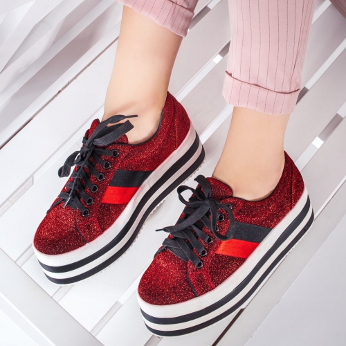 Pantofi Thiago rosii cu platforma eleganti si comozi