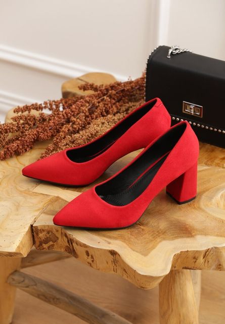 Pantofi Tinele Rosii eleganti cu toc gros de ocazie