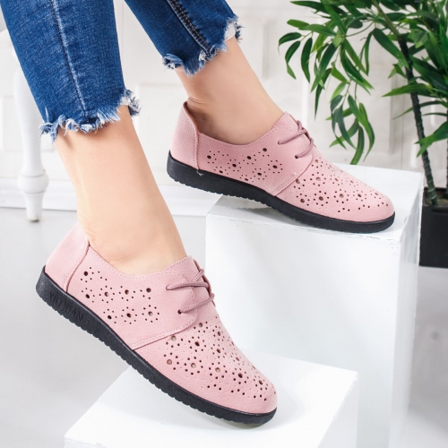 Pantofi casual dama roz pal Miralia tip Oxford pentru Office sau zi