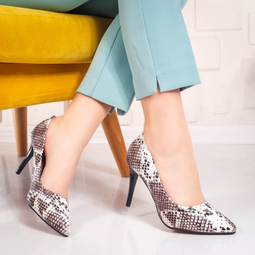 Pantofi cu toc bej cu alb Somany-20 stiletto eleganti de ocazie
