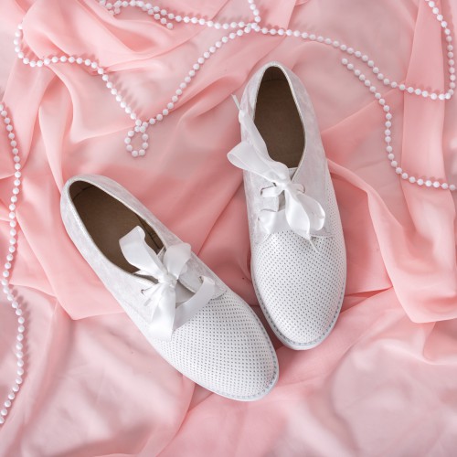 Pantofi dama Cemini albi casual tip Oxford pentru Office sau zi