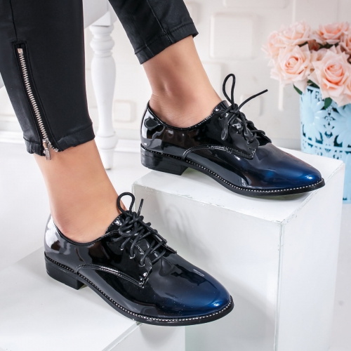 Pantofi dama Liha negri cu albastru tip Oxford pentru Office sau zi