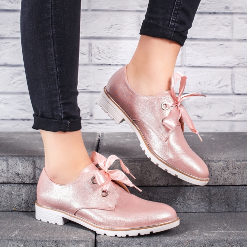 Pantofi dama Netori roz pal casual tip Oxford pentru Office sau zi