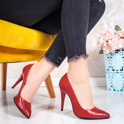 Pantofi dama Piele cu toc rosii Ludisa-20 de ocazie eleganti