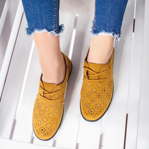 Pantofi dama casual galben Miralia tip Oxford pentru Office sau zi