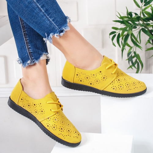 Pantofi dama casual galben deschis Miralia tip Oxford pentru Office sau zi