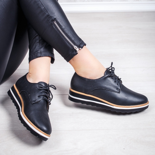 Pantofi dama casual negri Funila-rl tip Oxford pentru Office sau zi