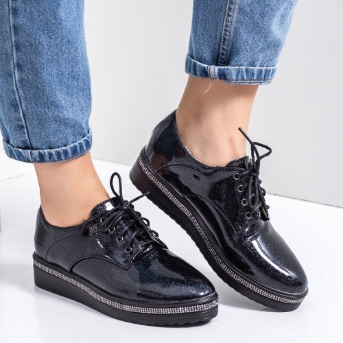 Pantofi dama casual negri cu sclipici Tonelia-rl tip Oxford pentru Office sau zi