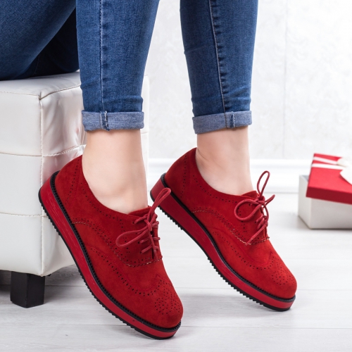 Pantofi dama casual rosii Lezaria-rl tip Oxford pentru Office sau zi