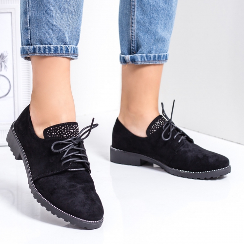 Pantofi dama casual textil negri Agaja-rl tip Oxford pentru Office sau zi