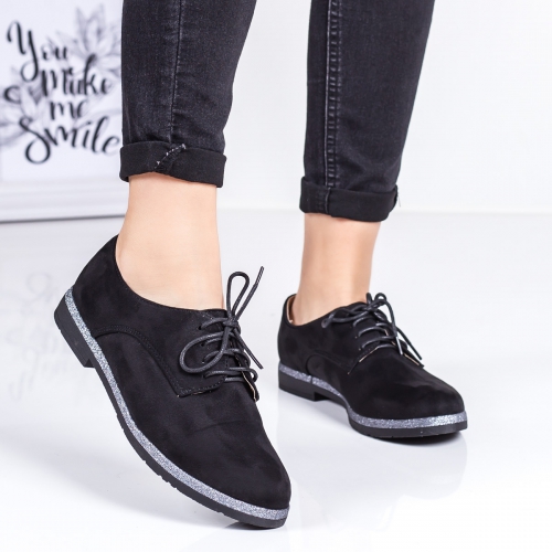 Pantofi dama casual textil negri Daviel tip Oxford pentru Office sau zi