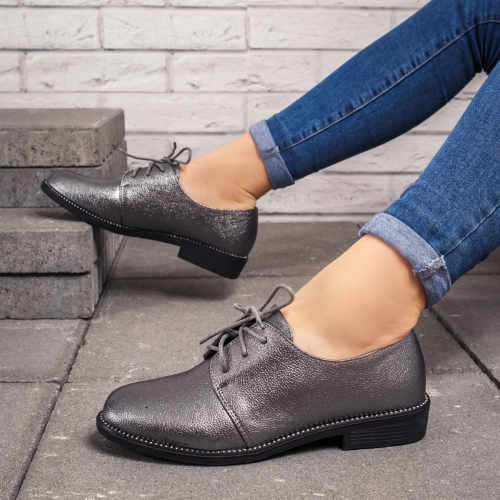 Pantofi dama causal argintii Marsyani -rl tip Oxford pentru Office sau zi