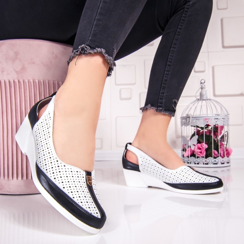 Pantofi dama cu platforma albi cu negru Monaco-20 eleganti si comozi