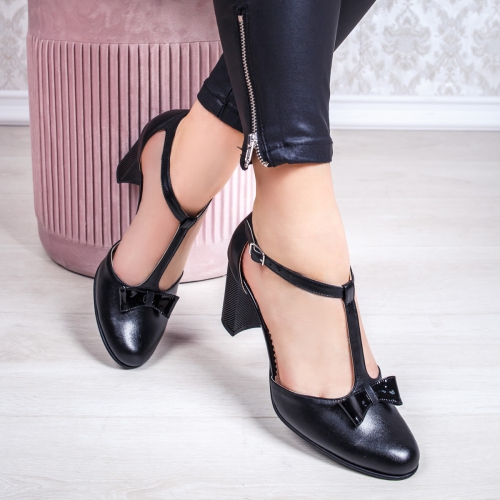 Pantofi dama cu toc Piele negri luciosi Ruperta-20 de ocazie eleganti