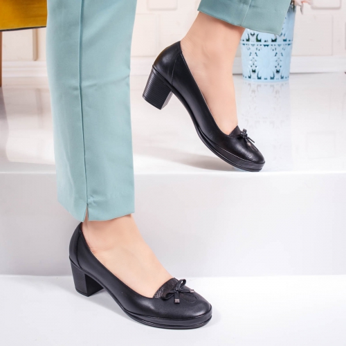 Pantofi dama cu toc mic Piele negri Zifra de ocazie eleganti