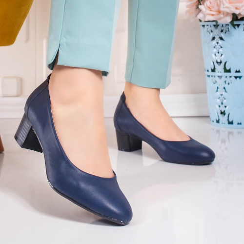 Pantofi dama cu toc mic albastri Biledia de ocazie eleganti