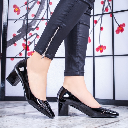 Pantofi dama cu toc mic negri Fonsila-rl de ocazie eleganti