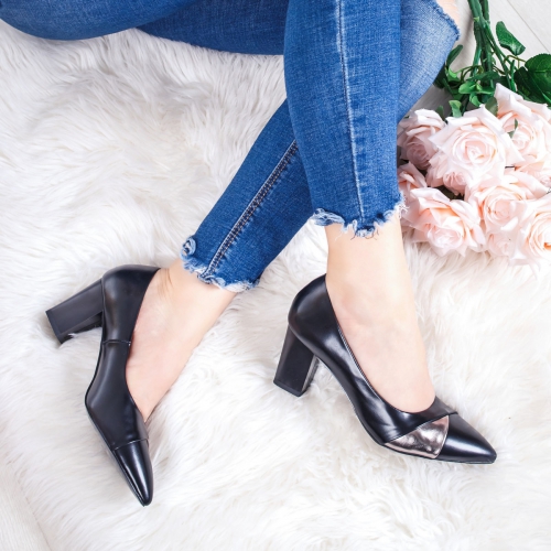 Pantofi dama cu toc negri Rodilia-rl de ocazie eleganti