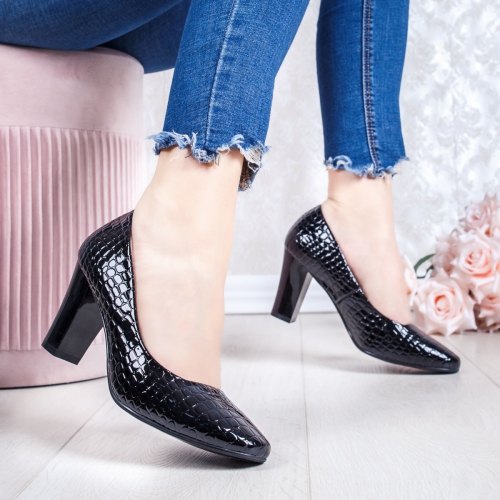 Pantofi dama cu toc negri luciosi Sonina-rl de ocazie eleganti