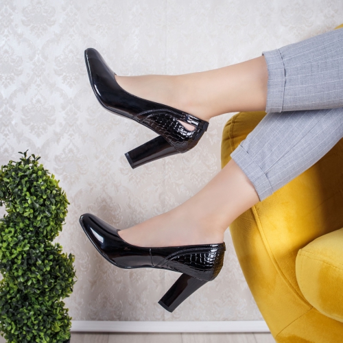 Pantofi dama cu toc negri luciosi Spelima-20-rl de ocazie eleganti