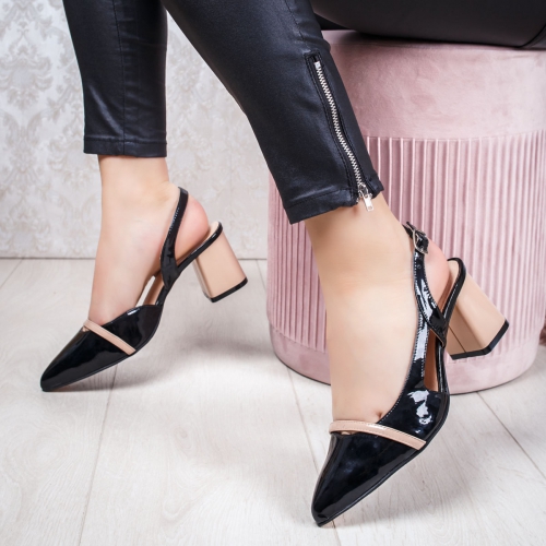 Pantofi dama cu toc negru cu bej Samara de ocazie eleganti