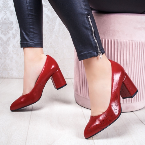 Pantofi dama cu toc rosii Piele Desiga de ocazie eleganti