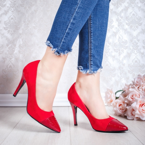 Pantofi dama cu toc rosii Silemia-rl de ocazie eleganti