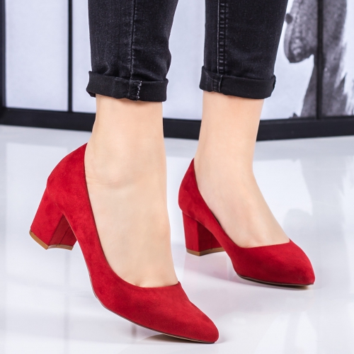 Pantofi dama cu toc textil rosii Corasia -rl de seara ieftini