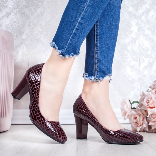 Pantofi dama cu toc visinii Sonina-rl de ocazie eleganti