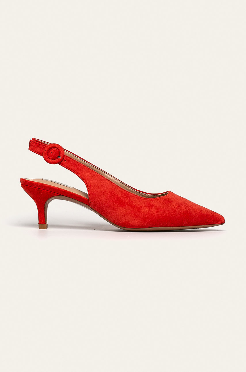 Pantofi rosii Answear cu toc subtire si varf ascutit din imitatie de piele intoarsa Cod BBYK-OBD0FD_32X