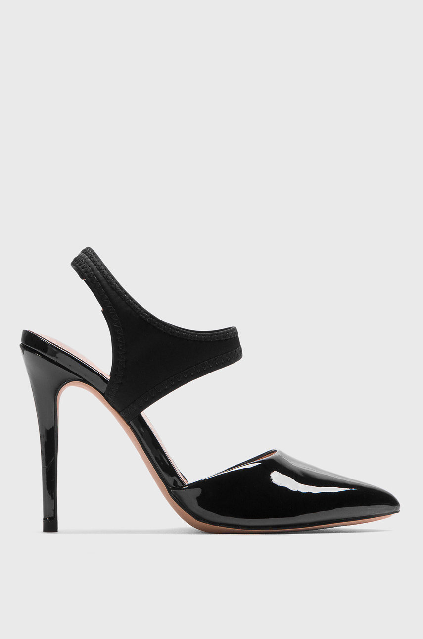 Pantofi negri luciosi Kazar Studio cu toc subtire si varf ascutit din material textil cu piele ecologica Cod MPYK-OBD03H_99X