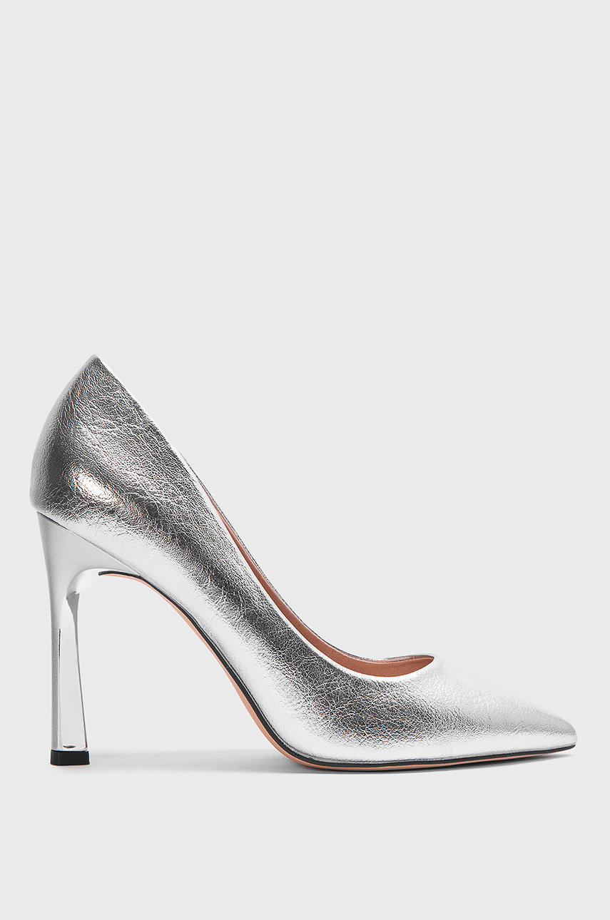 Pantofi argintii Kazar Studio cu toc subtire si varf ascutit din piele intoarsa Cod MPYK-OBD056_SLV